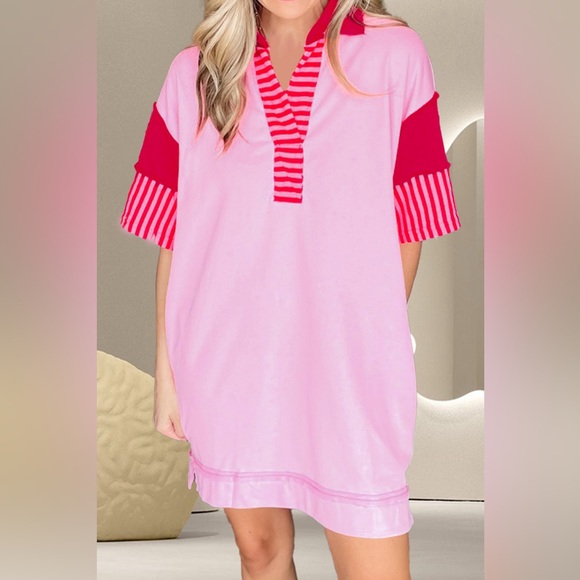 Color Block Johnny Collar Half Sleeve Dress - Picture 1 of 4